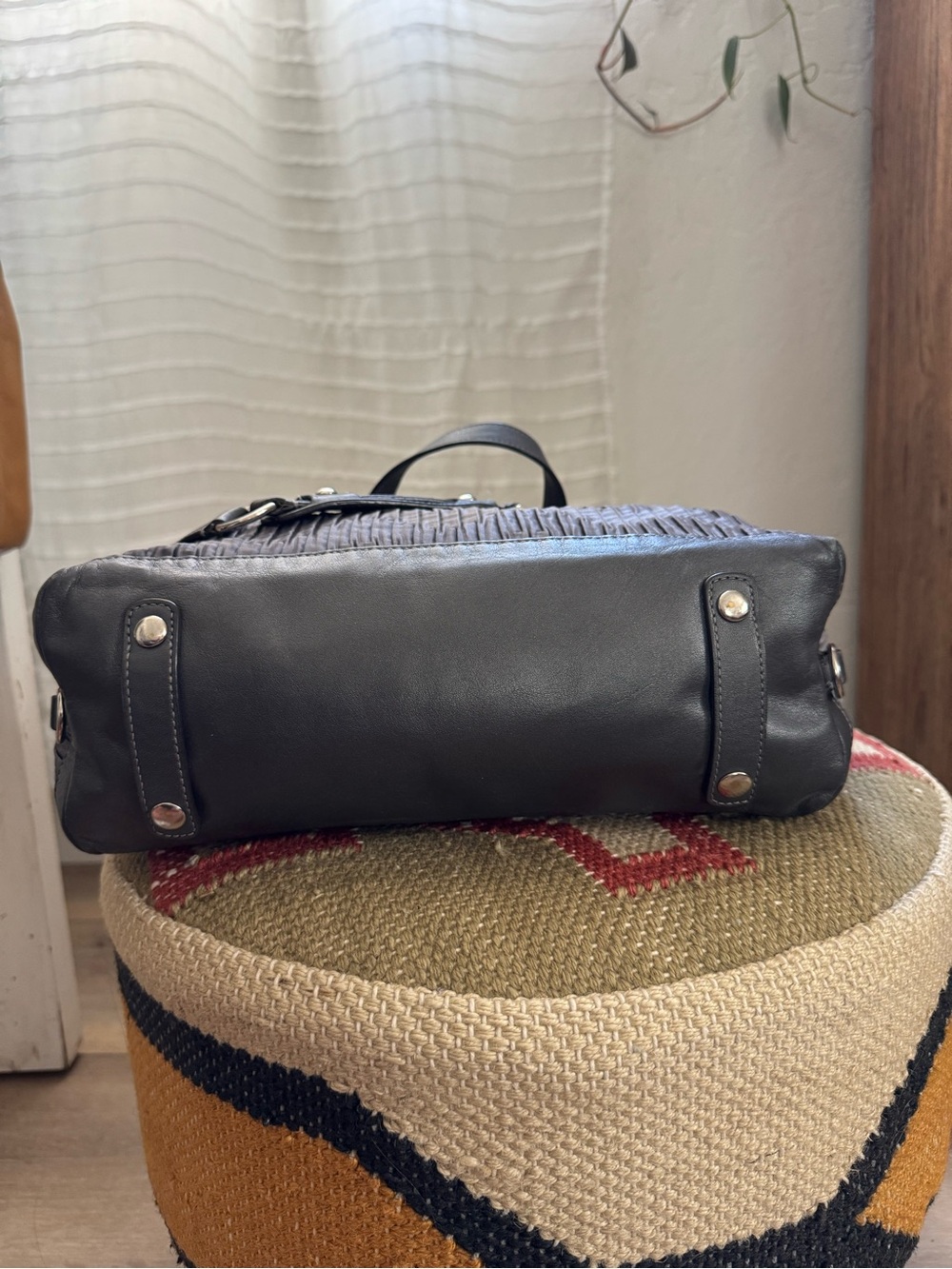 Coach Grey Quilted Nylon Satchel with Leather Trim - Picture 4 of 6